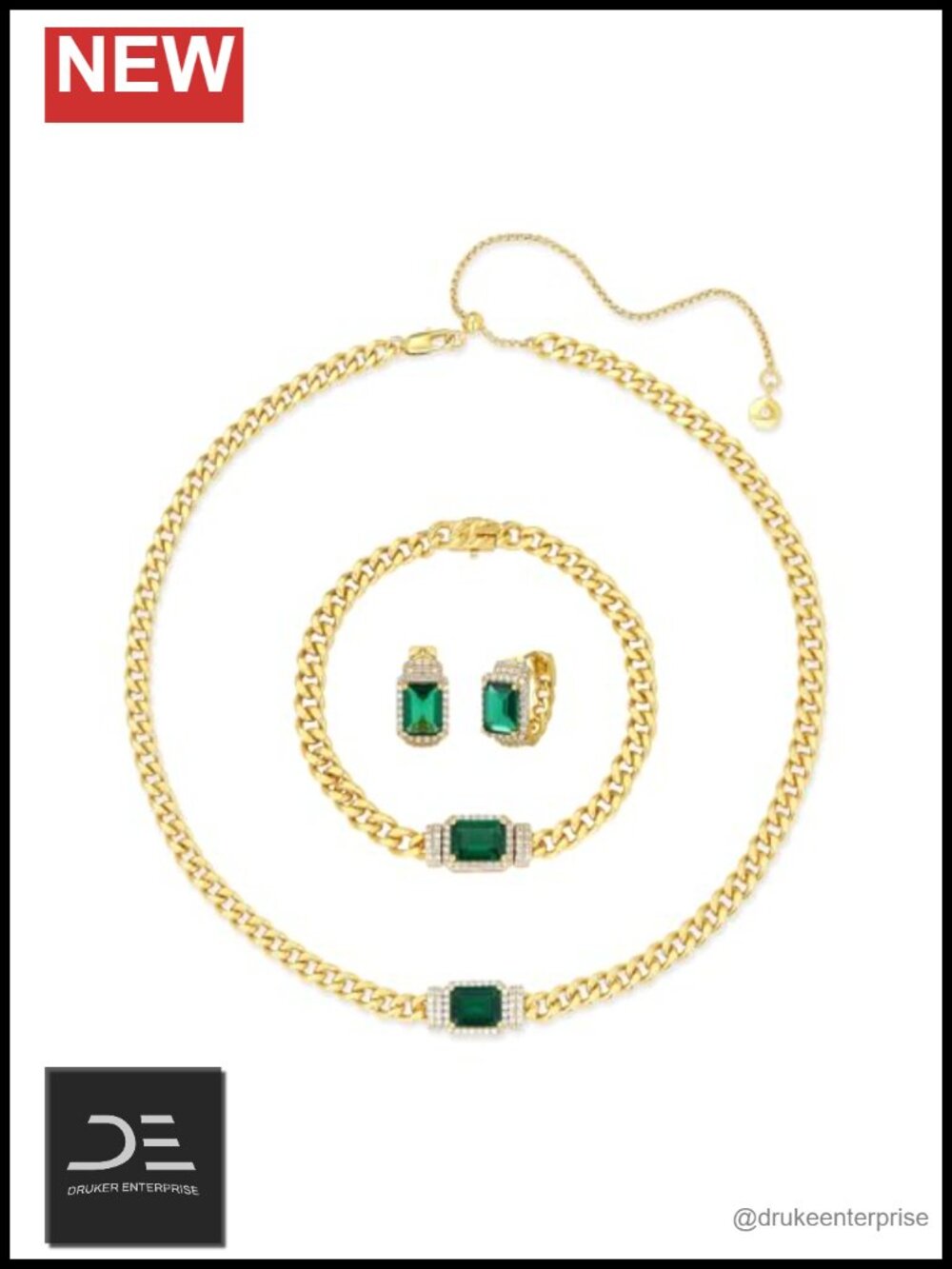 18K Gold Plated Green Jewelry Set with Created Emerald